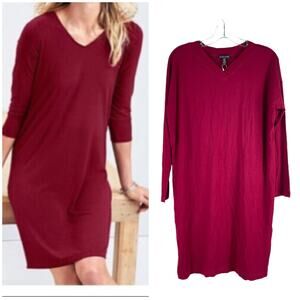 Eileen Fisher Viscose Jersey Knee Length Dress Pockets Red Size XS